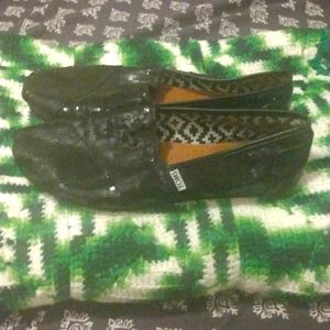 TOMS Sparkle Glitter Classic Slip On Shoes Women's 10 Black Casual Flats